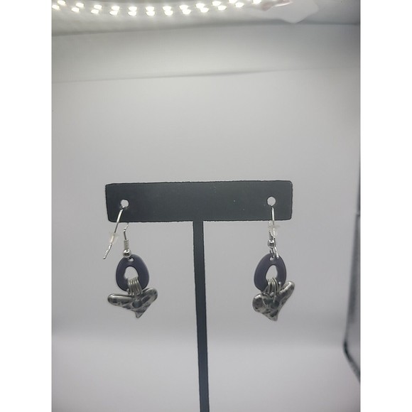 Vintage Silver Tone Drop Dangle Purple Hoop Pierced Womens Jewelry Costume - Picture 9 of 12